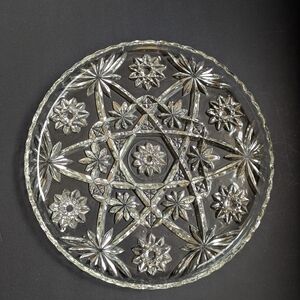 Vintage Anchor Hocking Pressed Glass Serving Platter EAPC Star Of David 11"